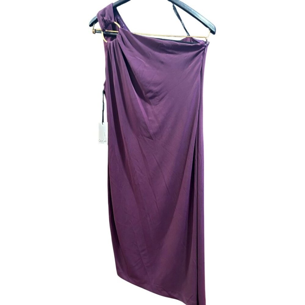 Calvin Klein One Shoulder Ring Sheath Dress 6 Plum